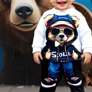 Bear Print Sweatshirt And Print Pants 2pcs