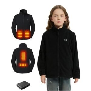 Kids Heated Jacket – Electric Heated Fleece Coat with Battery, 4 Heat Zones Winter Jacket for Boys & Girls