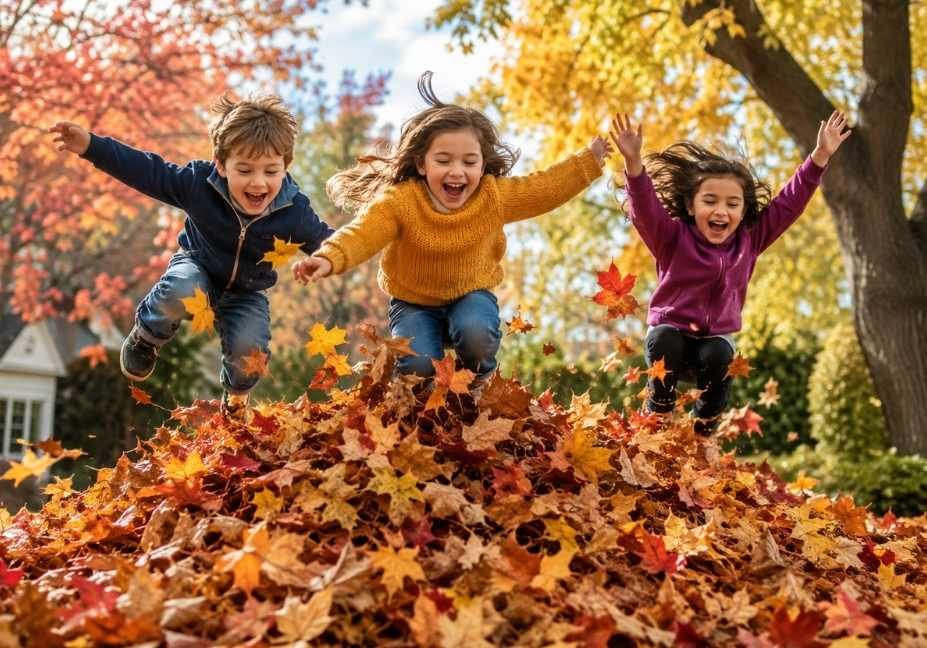 fall activities for kids outdoors in cozy layered outfits