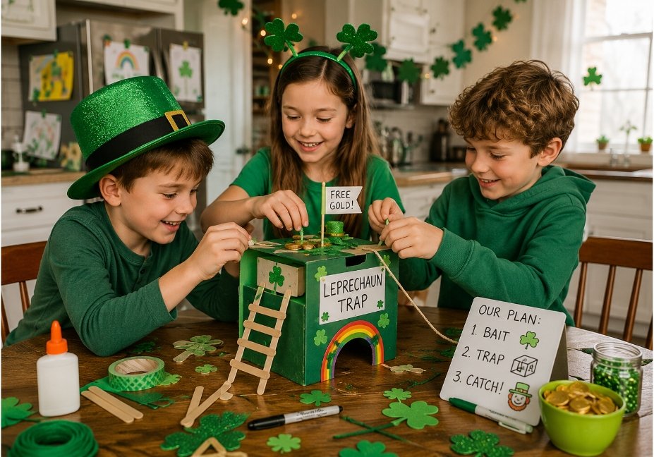 kids St. Patrick's Day activity wearing comfortable green play clothes