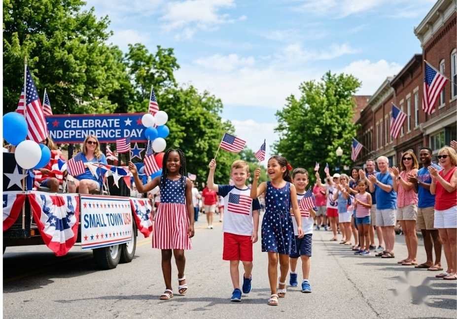 4th of July activities for kids wearing patriotic festive clothing at a parade