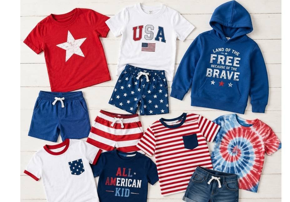affordable 4th of July kids clothing essentials in patriotic red white and blue