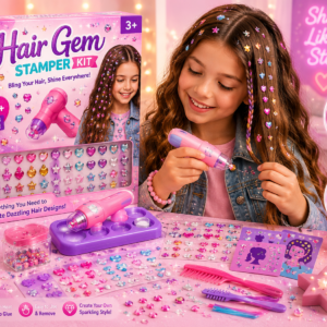 Hair Gem Stamper Kit, Birthday Gifts Toys for Girls Ages 3 4 5 6 8-12 | Bling Hair Jewels for Girls Toys, Hair Styling Tool with Reusable Shining Diamonds,