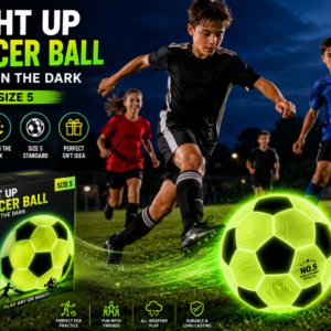 Light Up Soccer Ball - Glow in the Dark - NO 5 - Sports Gifts for Boys Girl | Sports Gear Gifts for Boys & Girls 8-15+ Year Old - Kids, Teens Gift Birthday Ideas - Cool Boy Toys - Glowing Night Activity